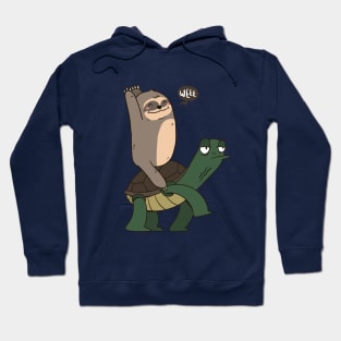 Cute Happy Sloth on Turtle Taxi Hoodie